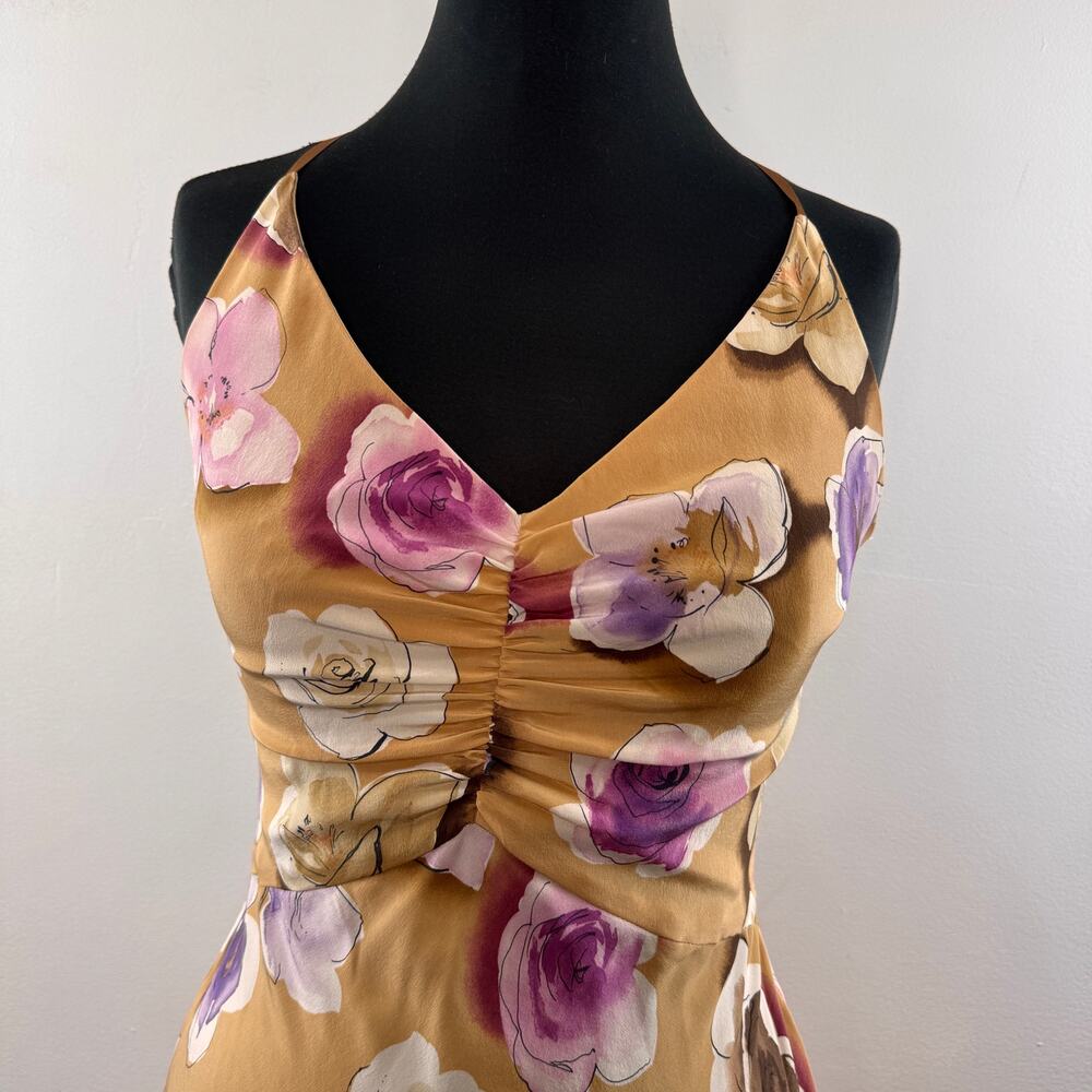 VINTAGE 90's Y2K Laundry by Shelli Segal Beige Fitted Dress Floral Sweetheart 6 - Picture 2 of 11